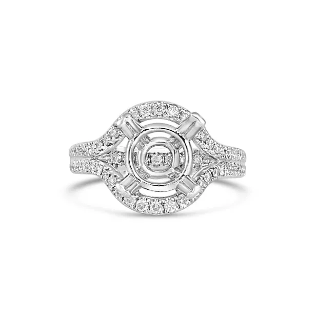 Engagement Collections 14K White Gold Semi Mount Round Partial Halo Split Rows Rings