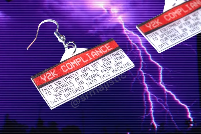 Y2K Compliance Warning Sticker Styled Handmade Earrings Sam Makes Things Earrings