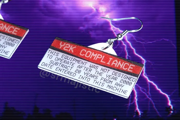 Y2K Compliance Warning Sticker Styled Handmade Earrings Sam Makes Things Earrings