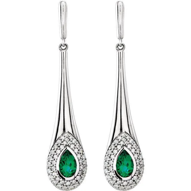 Earrings 14K White Gold Green Emerald and Natural Earth Mined Diamond 188 Carats Dangle Halo Earring GB Earrings 14K White Gold Green Emerald and Natural Earth Mined Diamond 188 Carats Dangle Halo Earring GB