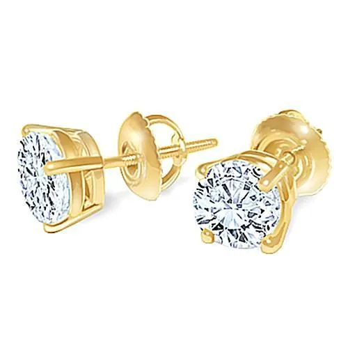 Round Natural Earth Mined Diamond Stud Earring Pair 180 Carats Yellow Gold 14K Studs GB Earrings Round Natural Earth Mined Diamond Stud Earring Pair 180 Carats Yellow Gold 14K Studs GB Earrings