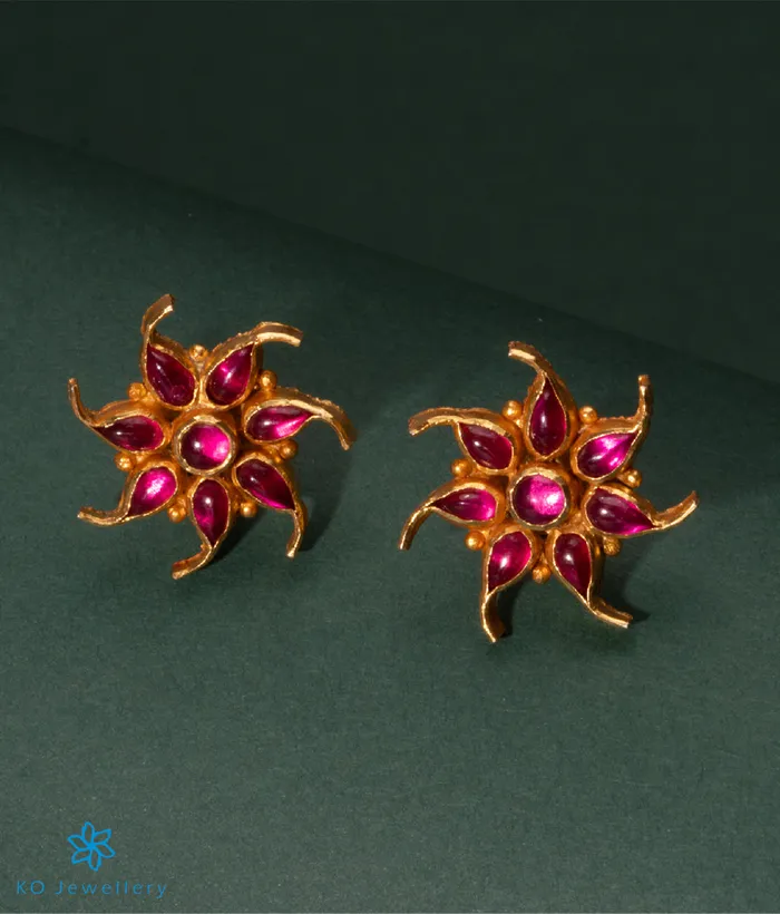 The Pauspa Silver Kempu EarStuds Red Silversmith Earrings