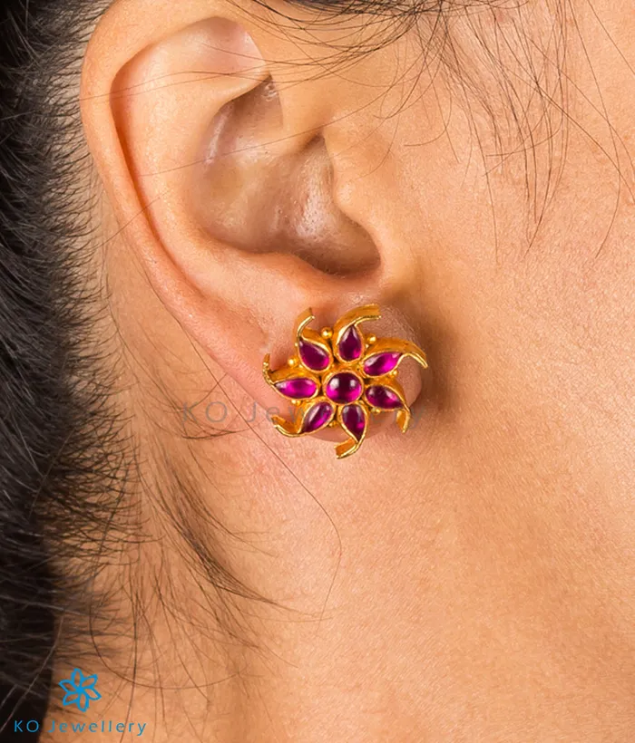 The Pauspa Silver Kempu EarStuds Red Silversmith Earrings