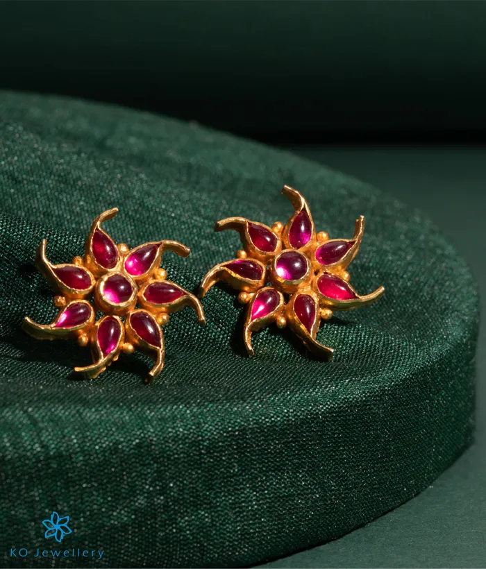The Pauspa Silver Kempu EarStuds Red Silversmith Earrings