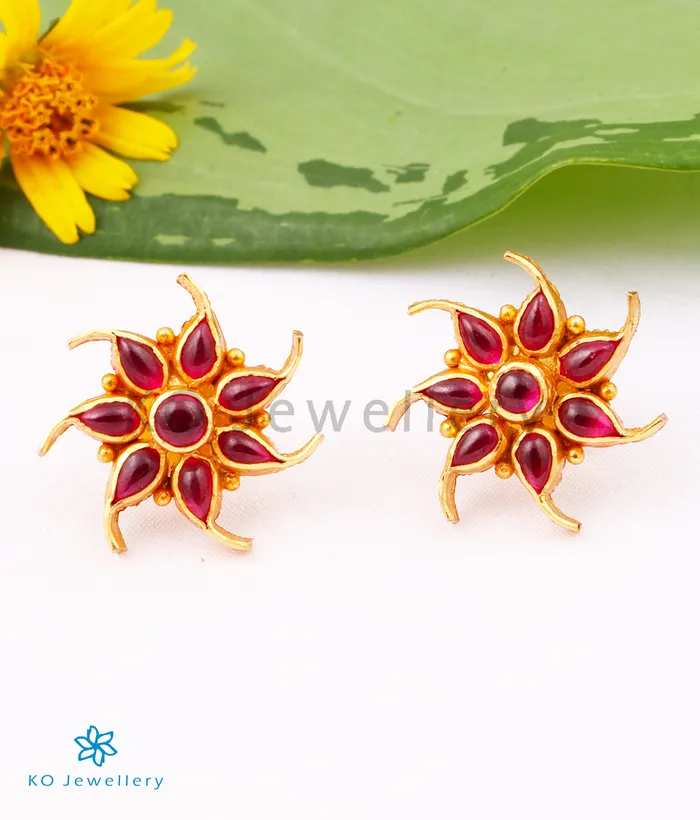 The Pauspa Silver Kempu EarStuds Red Silversmith Earrings