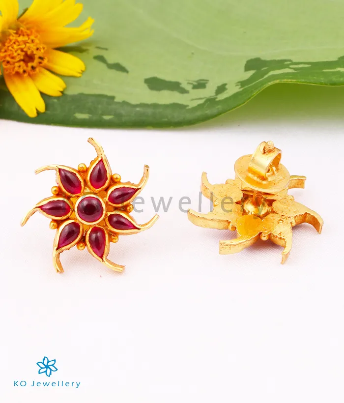 The Pauspa Silver Kempu EarStuds Red Silversmith Earrings