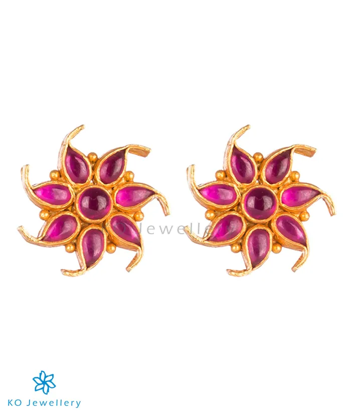 The Pauspa Silver Kempu EarStuds Red Silversmith Earrings