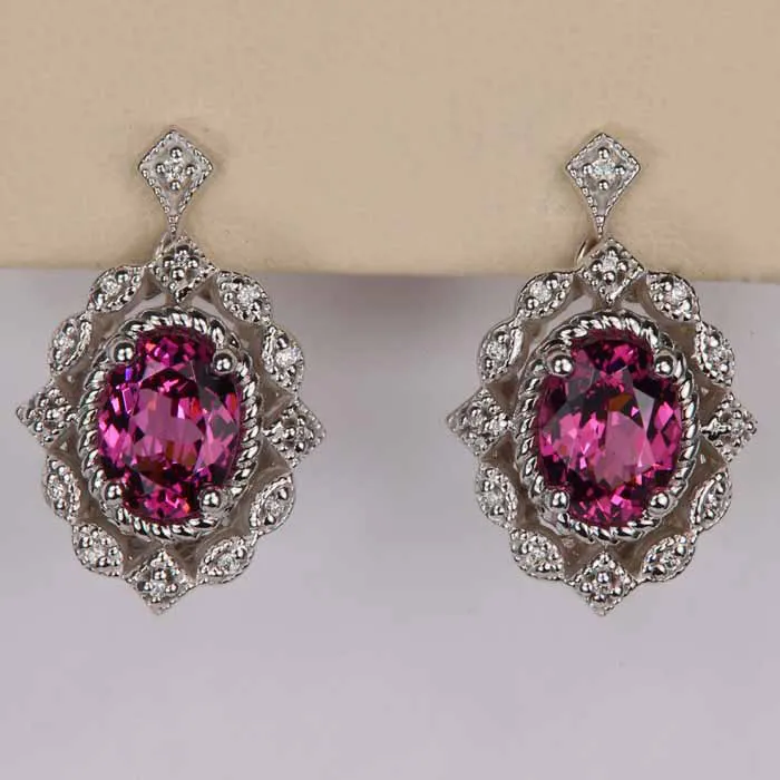 14K White Gold Mahenge Garnet and Diamond Stud Dangle Earrings 386cts Moriartys Gem Art Earrings 14K White Gold Mahenge Garnet and Diamond Stud Dangle Earrings 386cts Moriartys Gem Art Earrings