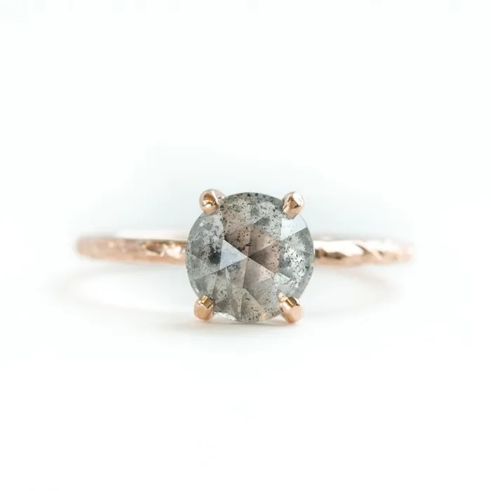 Anueva Jewelry 180ct Rosecut Silver Grey Diamond and Dainty Carved Rose Gold Low Profile Solitaire Setting Earrings