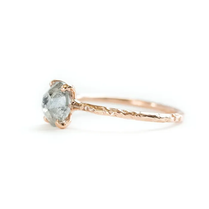 Anueva Jewelry 180ct Rosecut Silver Grey Diamond and Dainty Carved Rose Gold Low Profile Solitaire Setting Earrings