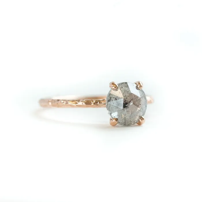 Anueva Jewelry 180ct Rosecut Silver Grey Diamond and Dainty Carved Rose Gold Low Profile Solitaire Setting Earrings