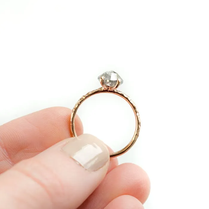 Anueva Jewelry 180ct Rosecut Silver Grey Diamond and Dainty Carved Rose Gold Low Profile Solitaire Setting Earrings