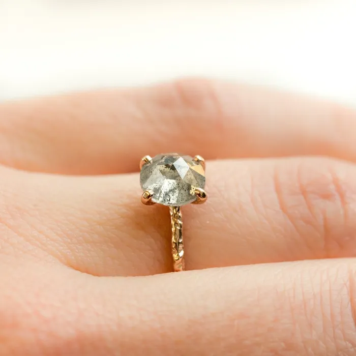 Anueva Jewelry 180ct Rosecut Silver Grey Diamond and Dainty Carved Rose Gold Low Profile Solitaire Setting Earrings