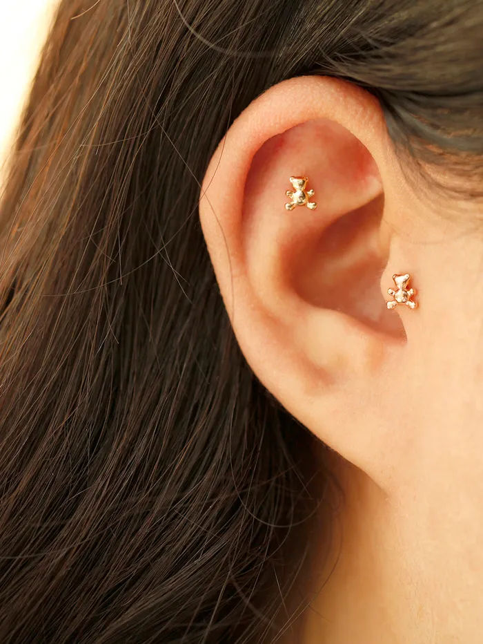 MinimalBijoux Earrings 14K Gold Baby Bear Cartilage Earring 20G18G16G