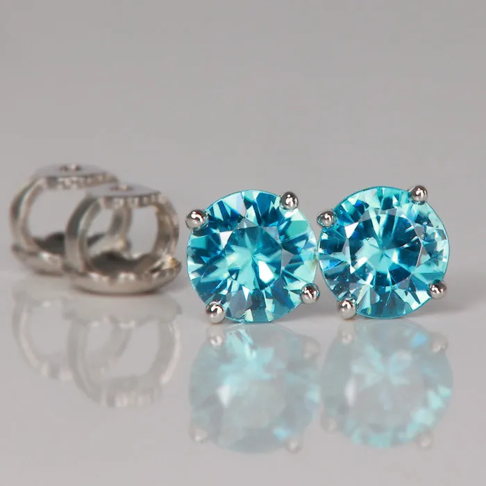 vendorunknown Earrings 14K White Gold Blue Zircon Stud Earrings 135cts