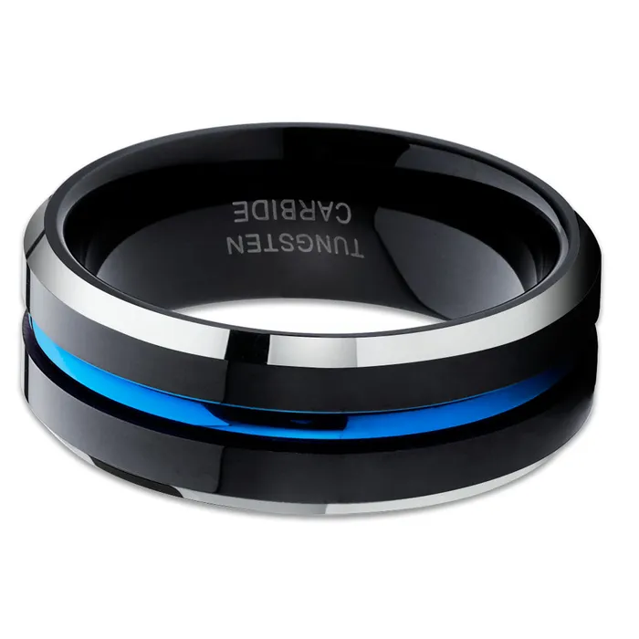 Black Wedding Ring Blue Tungsten Ring Tungsten Wedding Band Tungsten Carbide Ring Clean Casting Jewelry Rings