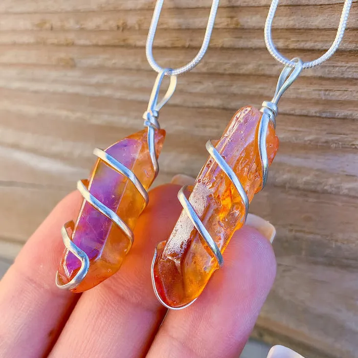 Necklaces Magic Crystals Aura Quartz Spiral Wrapped Pendant Necklace