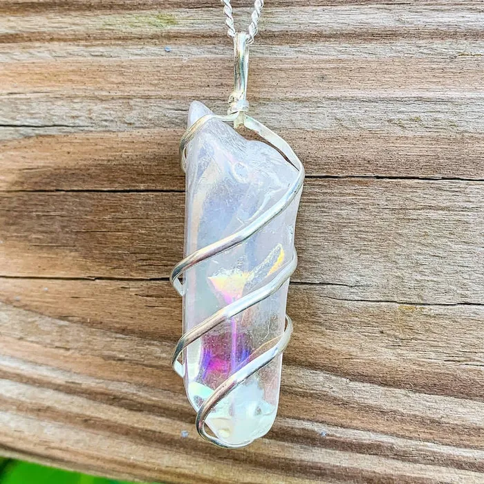 Necklaces Magic Crystals Aura Quartz Spiral Wrapped Pendant Necklace