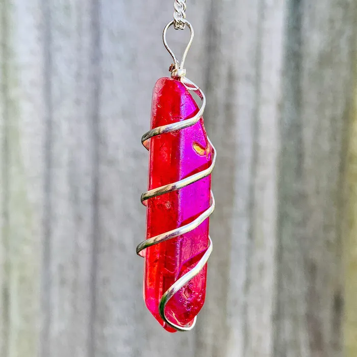 Necklaces Magic Crystals Aura Quartz Spiral Wrapped Pendant Necklace