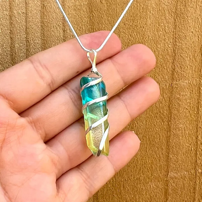 Necklaces Magic Crystals Aura Quartz Spiral Wrapped Pendant Necklace