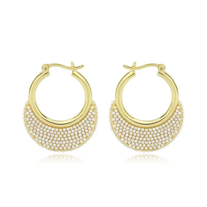 3W1785 Flash Gold Brass Earring with Synthetic in White Alamode Earrings