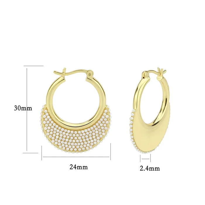 3W1785 Flash Gold Brass Earring with Synthetic in White Alamode Earrings
