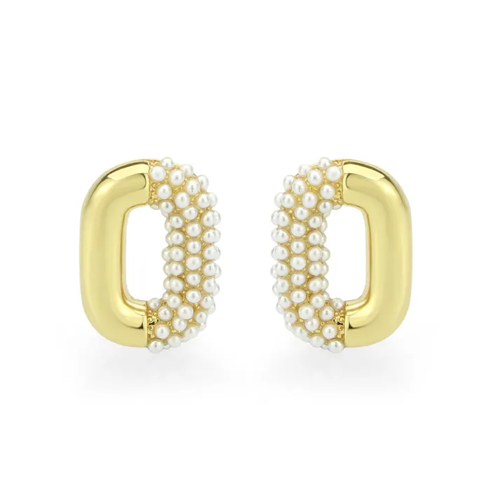3W1793 Flash Gold Brass Earring with Synthetic in White Alamode Earrings