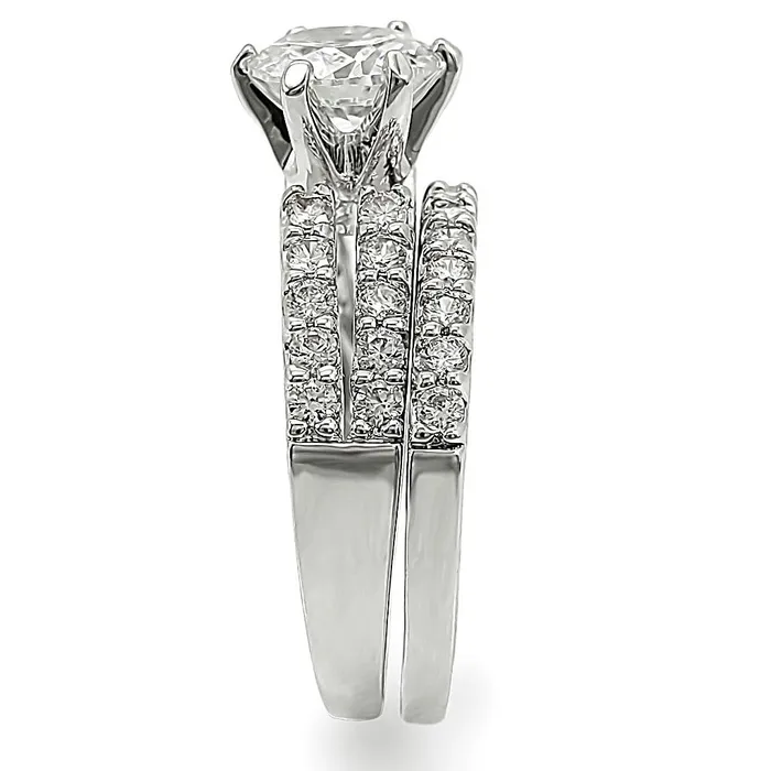 Alamode Rings 1W009 Rhodium Brass Ring with AAA Grade CZ in Clear
