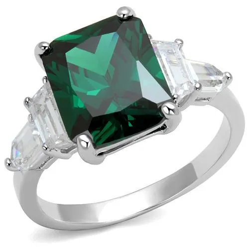 Alamode Rings 3W1363 Rhodium Brass Ring with Synthetic Spinel in Emerald