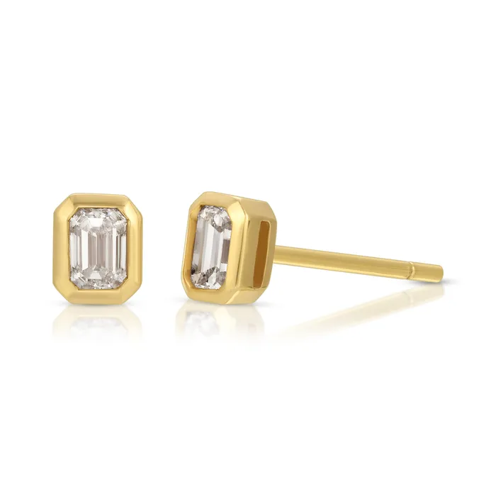 anitako Earrings EMERALD CUT BEZEL DIAMOND STUDS