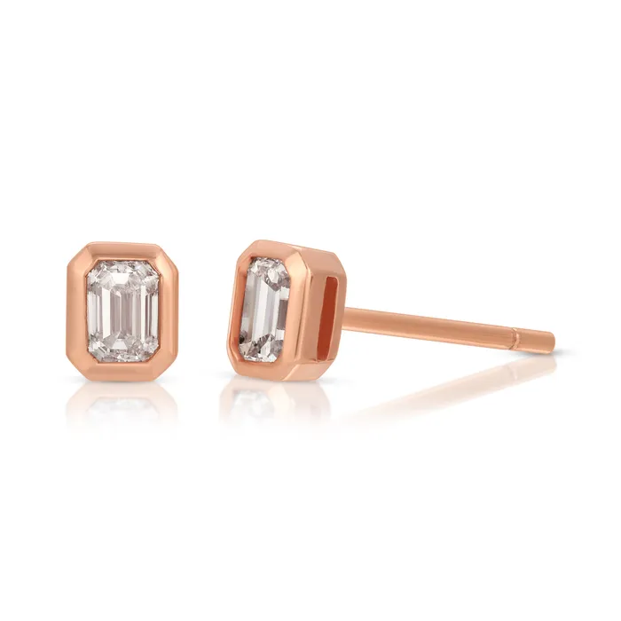 anitako Earrings EMERALD CUT BEZEL DIAMOND STUDS