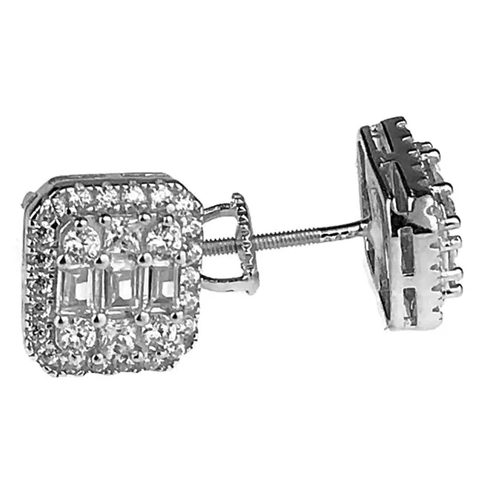 Bling Cartel Admin Earrings 925 Silver Baguette Iced CZ Earrings Flooded Out Square 11MM x 10MM Bling Cartel Admin Earrings 925 Silver Baguette Iced CZ Earrings Flooded Out Square 11MM x 10MM