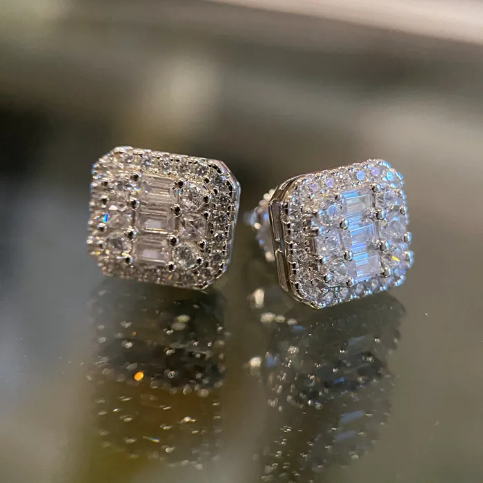 Bling Cartel Admin Earrings 925 Silver Baguette Iced CZ Earrings Flooded Out Square 11MM x 10MM