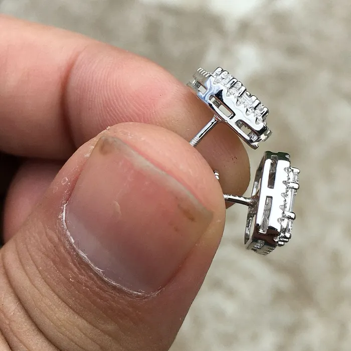 Bling Cartel Admin Earrings 925 Silver Baguette Iced CZ Earrings Flooded Out Square 11MM x 10MM