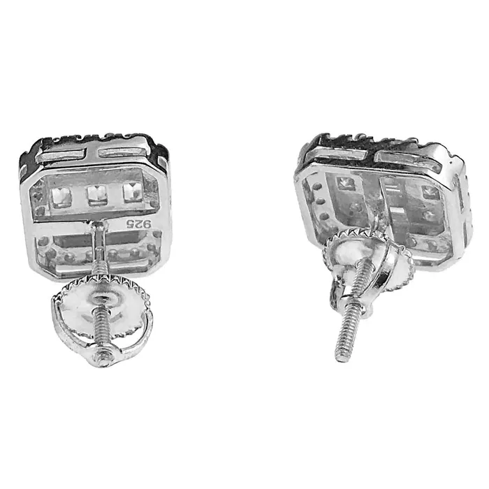 Bling Cartel Admin Earrings 925 Silver Baguette Iced CZ Earrings Flooded Out Square 11MM x 10MM