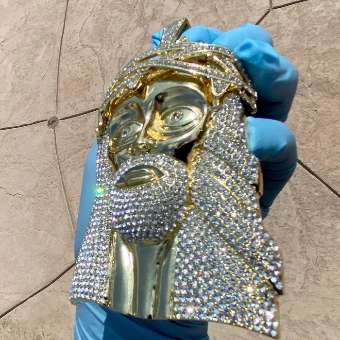 Bling Cartel Necklaces 14K Gold Finish Huge Spooky Jesus Head Iced Jumbo Pendant