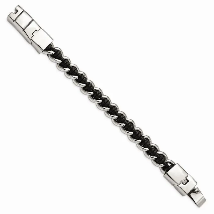 Bracelets Chisel Stainless Steel Polished Black Leather 85in Bracelet Bracelets Chisel Stainless Steel Polished Black Leather 85in Bracelet