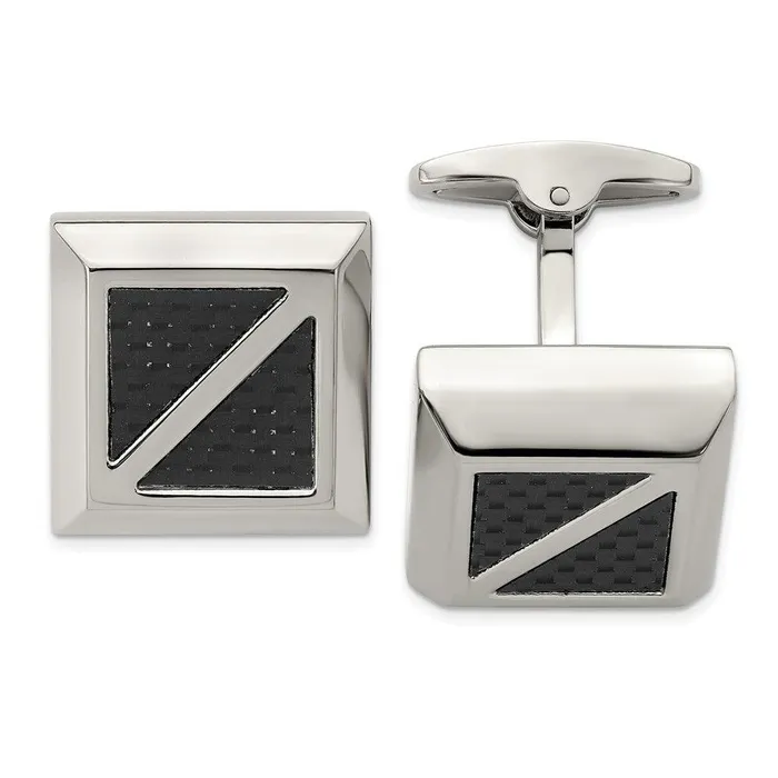 Bracelets Chisel Stainless Steel Polished with Black Carbon Fiber Inlay Square Cufflinks