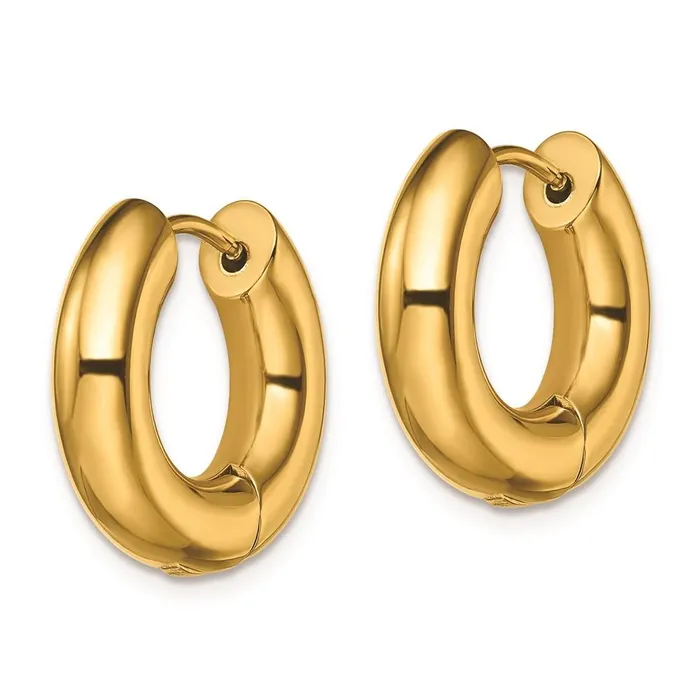 Chisel Earrings Stainless Steel Polished Yellow IPplated 5mm Hinged Hoop Earrings