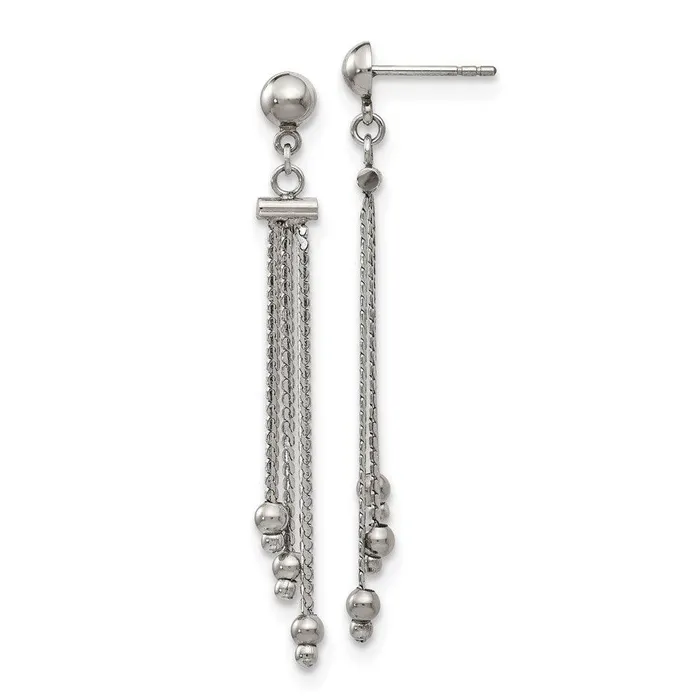 Chisel Earrings Stainless Stele Polished Beaded Chain Post Dangle Earrings