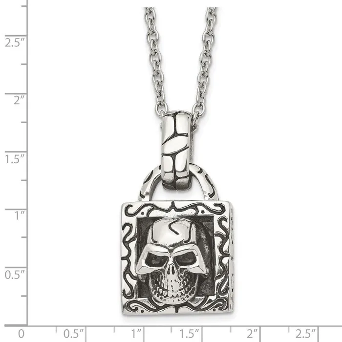 Chisel Necklaces Stainless Steel Polished and Antiqued Skull Necklace Chisel Necklaces Stainless Steel Polished and Antiqued Skull Necklace