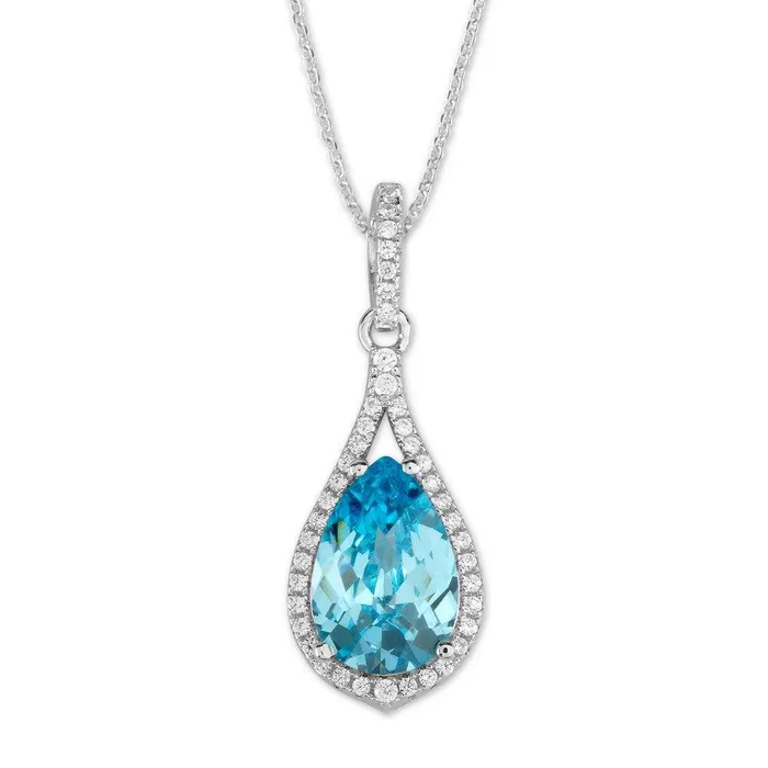 Classic Necklaces Sterling Silver Bright Blue CZ Teardrop Pendant