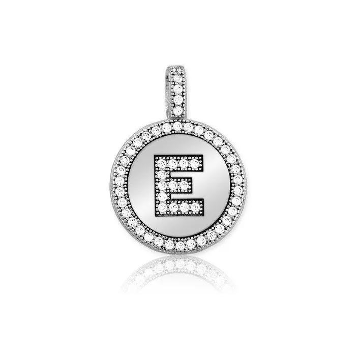 Classic Necklaces Sterling Silver Micro Pave Circle E Pendant with Chain
