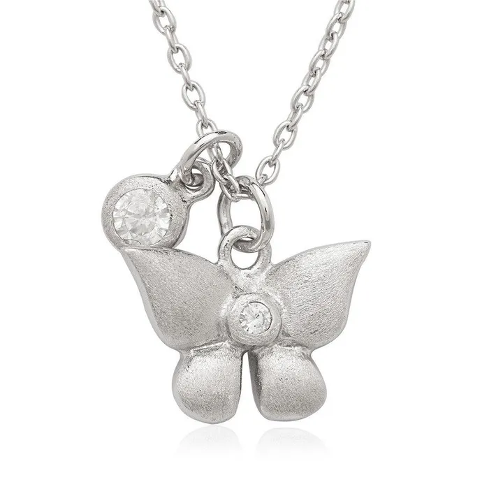 Classic Necklaces Sterling Silver Small CZ with Butterfly Childrens Necklace