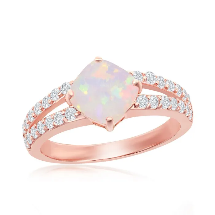 Classic Rings Sterling Silver Rose GP DiamondShaped Opal CZ Ring W2261