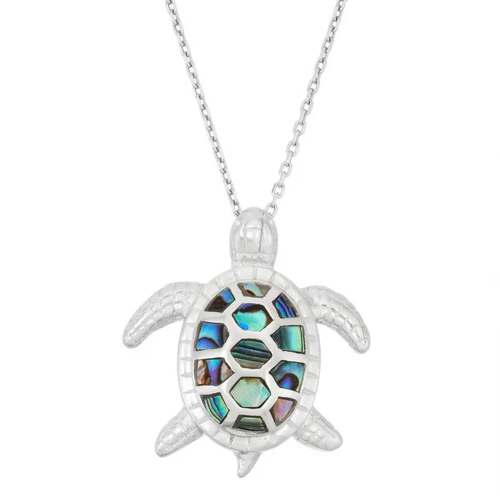 Classic Sterling Silver Abalone Turtle Pendant Necklaces