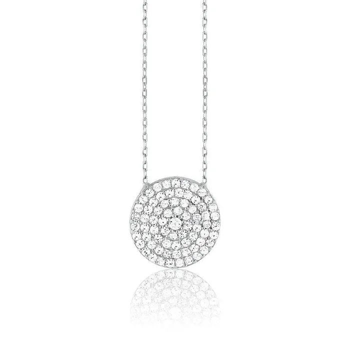 Classic Sterling Silver CZ Disc Design Necklace Necklaces