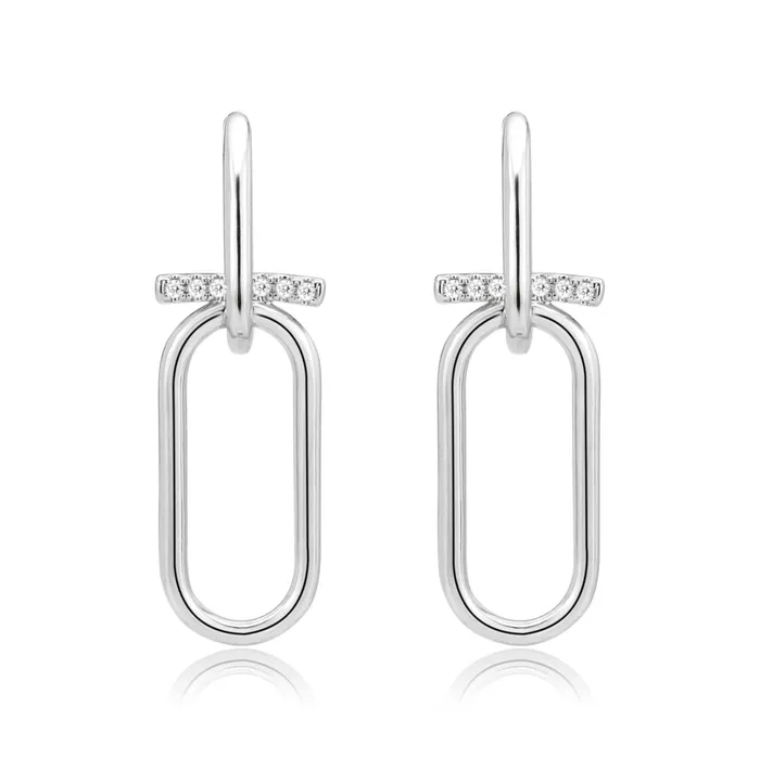 Earrings Alamode 3W1763 Imitation Rhodium Brass Earring with AAA Grade CZ in Clear
