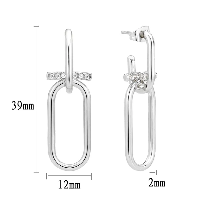 Earrings Alamode 3W1763 Imitation Rhodium Brass Earring with AAA Grade CZ in Clear