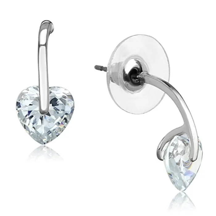 Earrings Alamode 3W612 Rhodium Brass Earrings with AAA Grade CZ in Clear